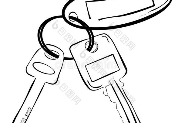 简单的线条艺术草图关于房屋/建筑物钥匙给装衬垫锁钥匙和