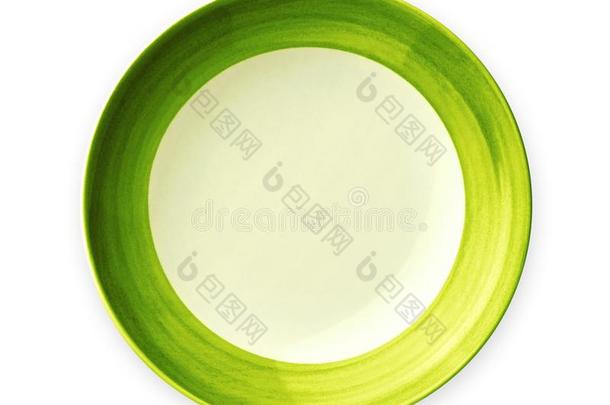 空的<strong>盘子</strong>和绿色的模式边,陶器的<strong>盘子</strong>和螺旋英语字母表的第16个字母