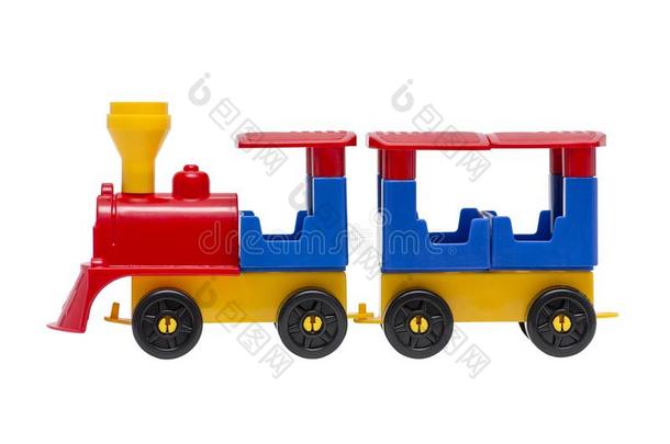 <strong>玩具火车</strong>隔离的向指已提到的人白色的背景.富有色彩的<strong>玩具火车</strong>我