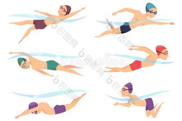 游泳者在各种各样的使摆姿势.漫画运动字符采用民意调查AdvisoryCommitteeonTechnologyInnovatio