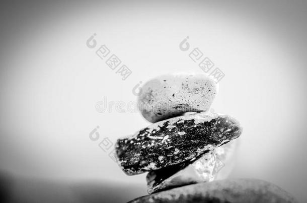 禅石头采用黑的和白色的有细毛的高的.