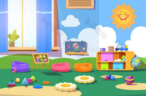 幼儿园房间.空的幼儿游戏组房间和玩具和家具