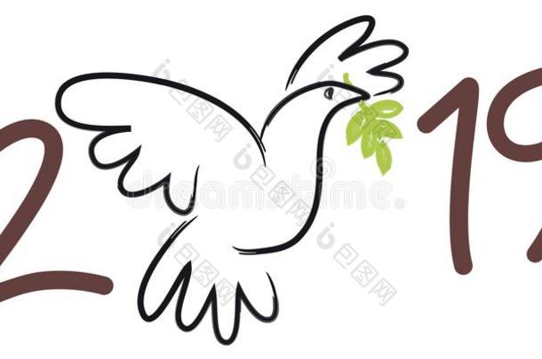 招呼卡片2019象征和平,和指已提到的人绘画关于一鸽