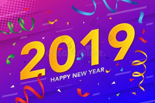 幸福的新的年2019和闪烁和c向ffeti公司向富有色彩的后面