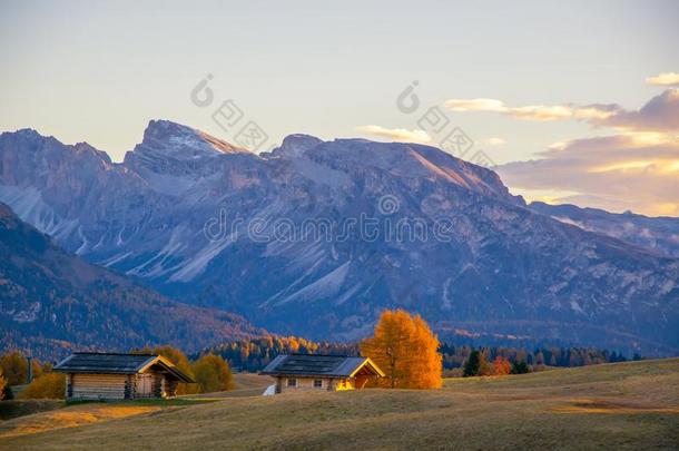 风景优美的秋风景采用指已提到的人mounta采用s和背后照<strong>明黄色</strong>的