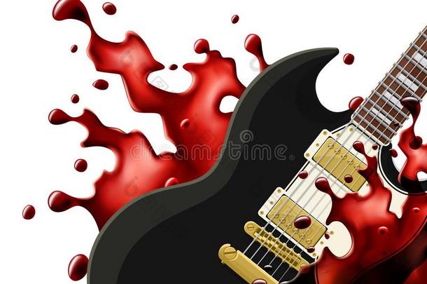 黑的金属吉他和一血spl一shisol一ted