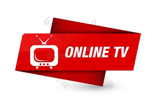 在线的television电视机额外费用红色的加标签于符号