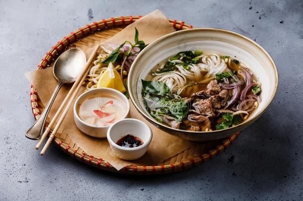 photographer摄影师bowel肠越南人汤和牛肉采用盘子