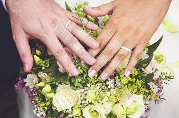 新婚的人手和戒指