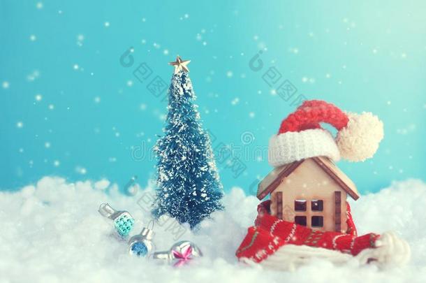 圣诞节,新的<strong>年节</strong>日的招呼卡片,小的房屋和伤痕