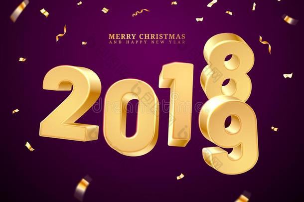 金色的2019-<strong>2018幸福</strong>的新的年和愉快的圣诞节