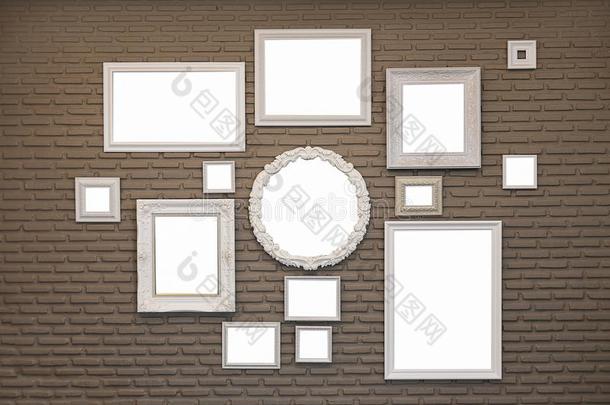 照片关于空白的照片框架向白色的墙.