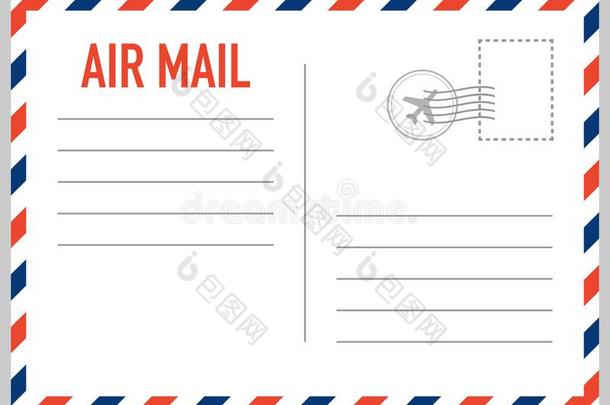 天空邮件信封和邮政的邮票隔离的向白色的背景