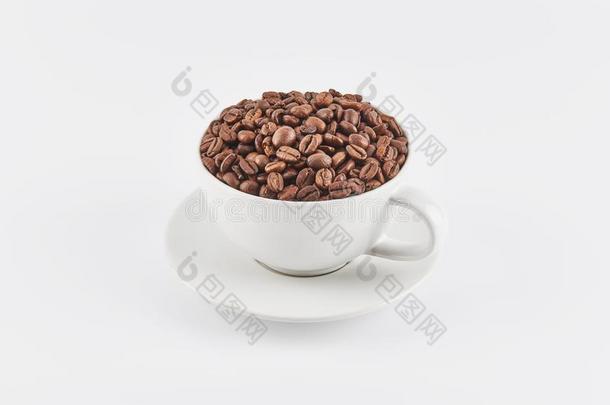 白色的咖啡豆杯子满的和全部的咖啡豆豆