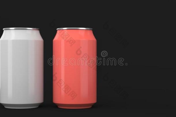 两个小的白色的和红色的铝苏打罐头假雷达向黑的后面