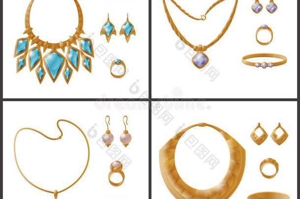 放置关于珠宝物料项目金色的耳环和珍珠