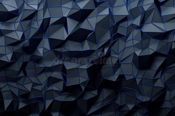 黑暗的蓝色三角的表面和发光的蓝色反射的线框