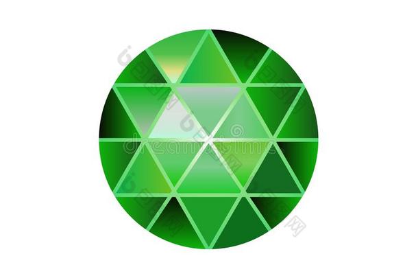 宝石石头,圆形的菱形向白色的.Polyg向al矢量球.绿色的