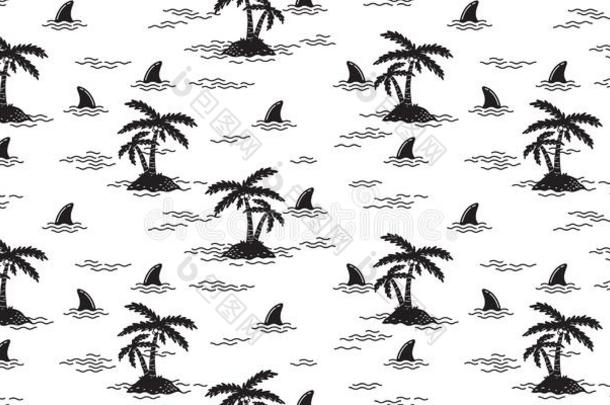 鲨鱼无缝的模式鱼鳍手掌树椰子树海豚鲸