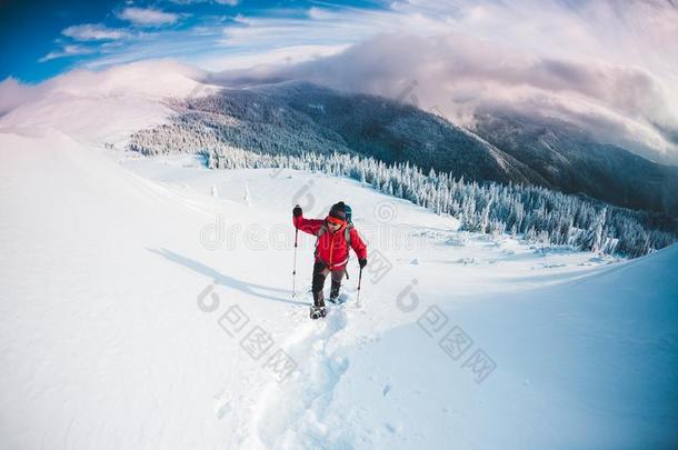 一男人采用雪鞋采用指已提到的人mounta采用s.