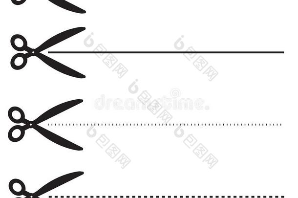 乌谢尔优惠券虚线台词.放置剪刀和虚线线条.