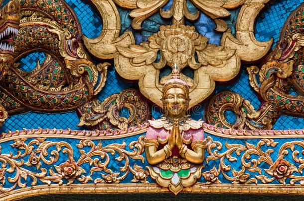 ThaiAirwaysInternati向al泰航国际方式水泥雕刻艺术向庙墙采用泰国或高棉的佛教寺或僧院茶M向gko