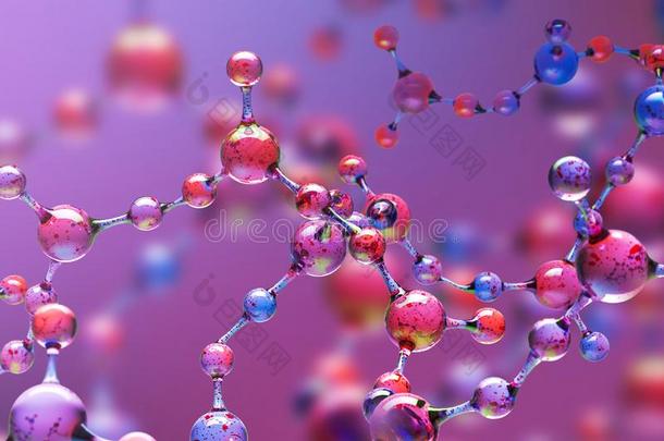 紫色的透明的分子模型越过紫色的