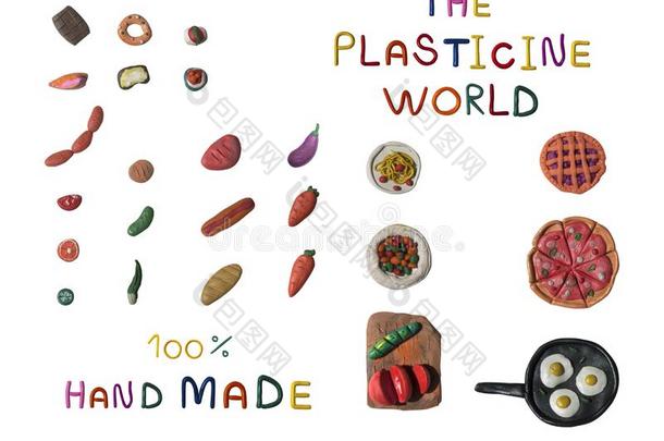 塑料烯世界塑像用黏土食物放置为厨房,食物手使