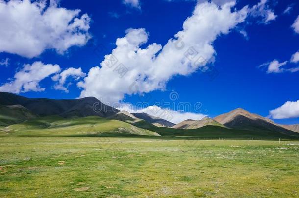 山和草地在近处祁连,青海,中国