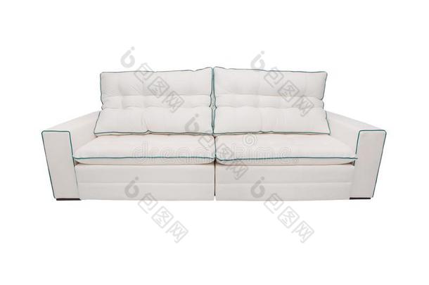 现代的沙发白色的织物和青色详细资料隔离的