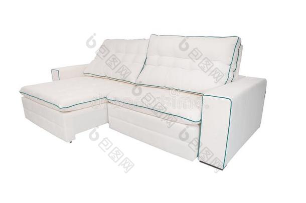 现代的<strong>沙发</strong>白色的织物和<strong>青色</strong>详细资料隔离的