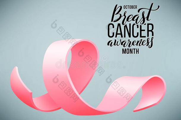 海报和手绘字体乳房癌症.现实的粉红色的日本里
