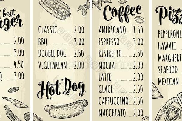 饭店或咖啡馆菜单咖啡豆醉酒和价格.