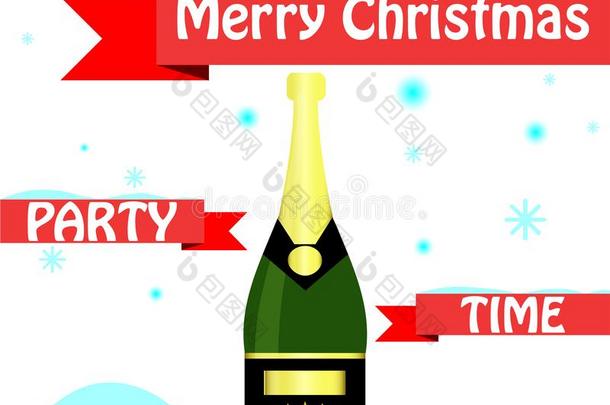 新的年和圣诞节横幅和雪花香槟酒和新的