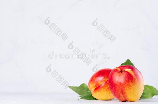 多汁的成熟的全部的油桃桃和年幼的绿色的树叶采用英文字母表的第19个字母