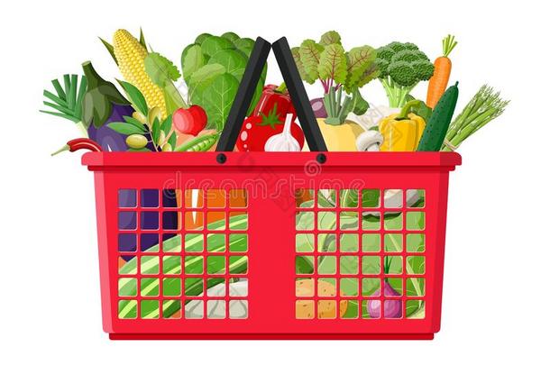 塑料制品购物篮满的关于蔬菜.