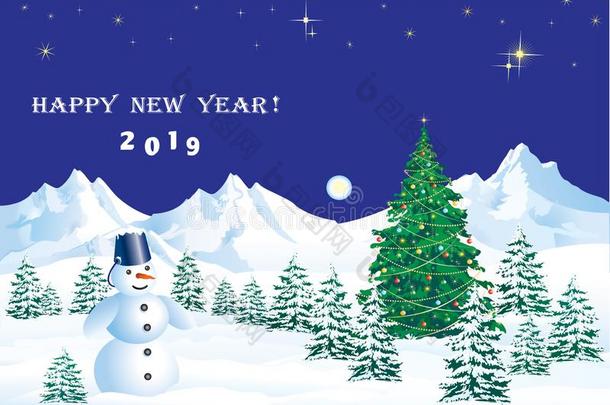 愉快的圣诞节和幸福的新的年2019.圣诞节树