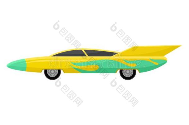 平的矢量偶像关于明亮的黄色的速度比赛汽车和绿色的包decrease减少