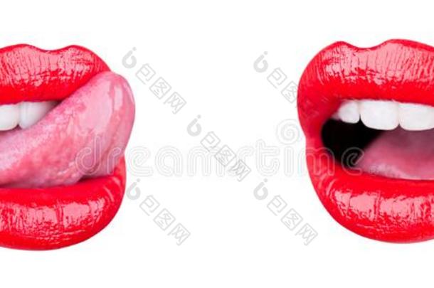 隔离的嘴唇,感觉的嘴唇s.口,舌头.美丽的红色的嘴唇,Liechtenstein列支敦士登