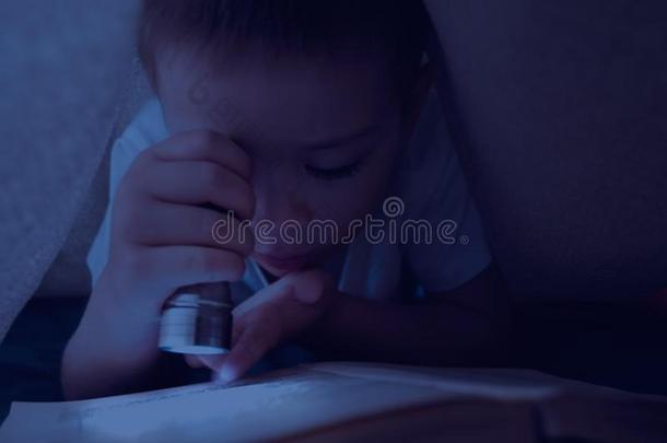 <strong>你好小</strong>孩阅读令人感兴趣的书在夜和指已提到的人帮助关于荧光标记抗体