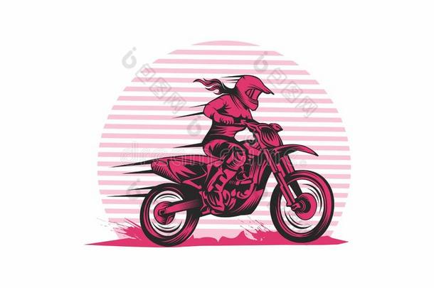 摩托车越野赛女人骑手矢量插图
