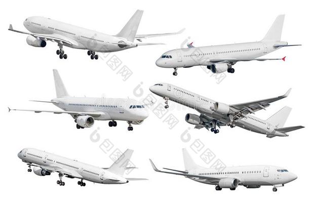 放置关于六飞机隔离的从指已提到的人白色的背景.