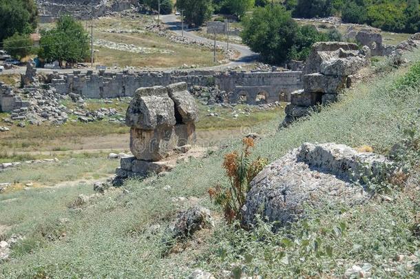 墓地关于耶拉波利斯古代的城市看法,费特希耶,穆格拉,土耳其人
