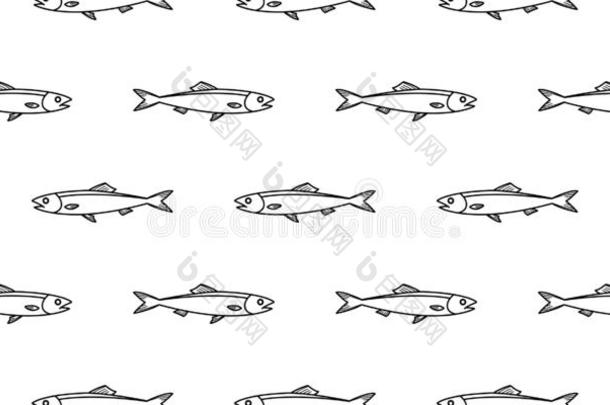 鱼鲑鱼无缝的模式矢量鱼鳍鲨鱼鲸海豚奥塞