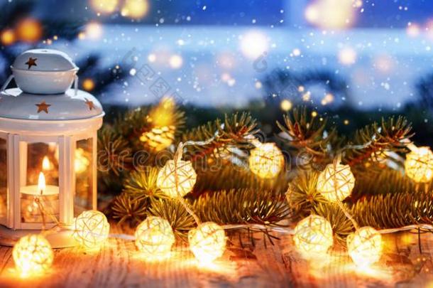 圣诞节蜡烛灯笼,圣诞节和新的年背景,禁止
