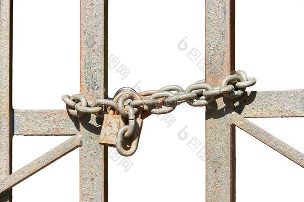 碎片关于铁锈-大量的金属门和链子和挂锁