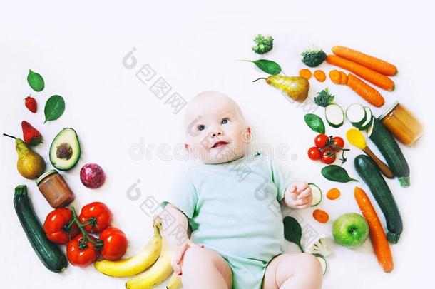 健康的婴儿小孩营养,食物背景,顶看法.