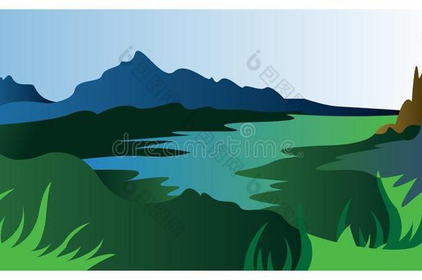 矢量设计为说明山风景湖和法米