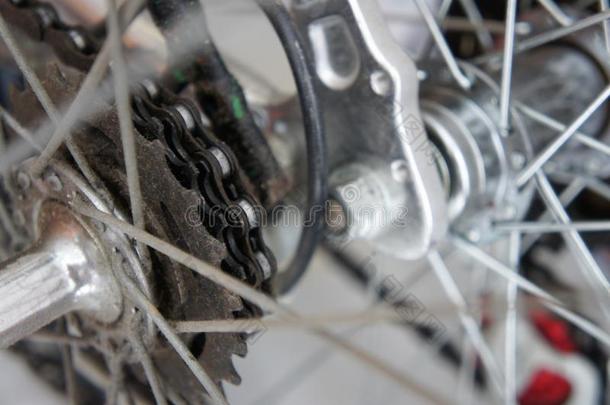老的自行车轮毂和链轮齿