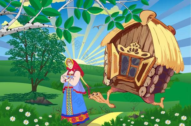 仙女风景-指已提到的人公主和指已提到的人小屋向鸡木头支架.